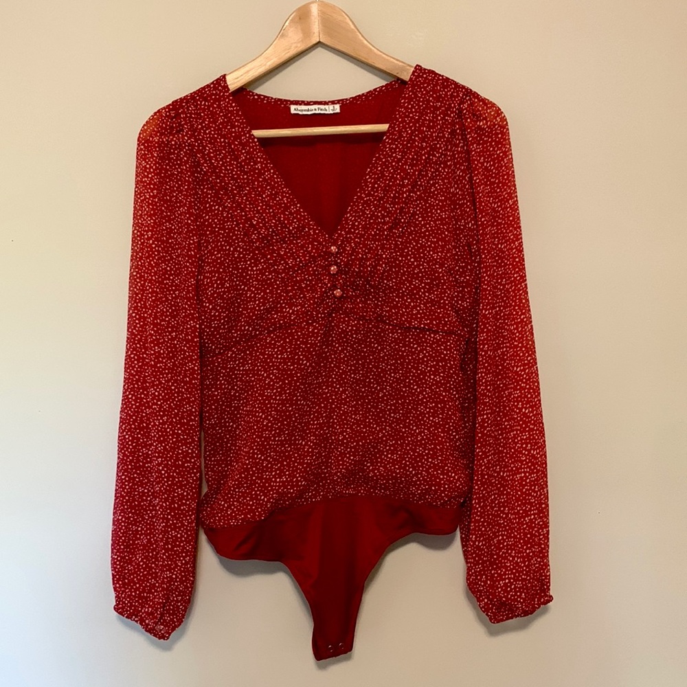 Abercrombie red long sleeve bodysuit blouse